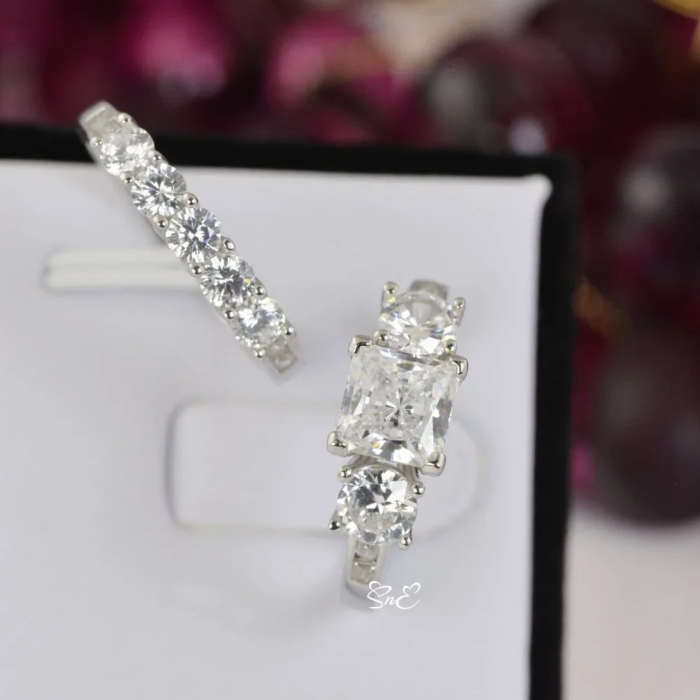 NEW 3 STONE REAL 925 PRINCESS DIAMOND CUT WEDDING RINGS ENGAGEMENT RING